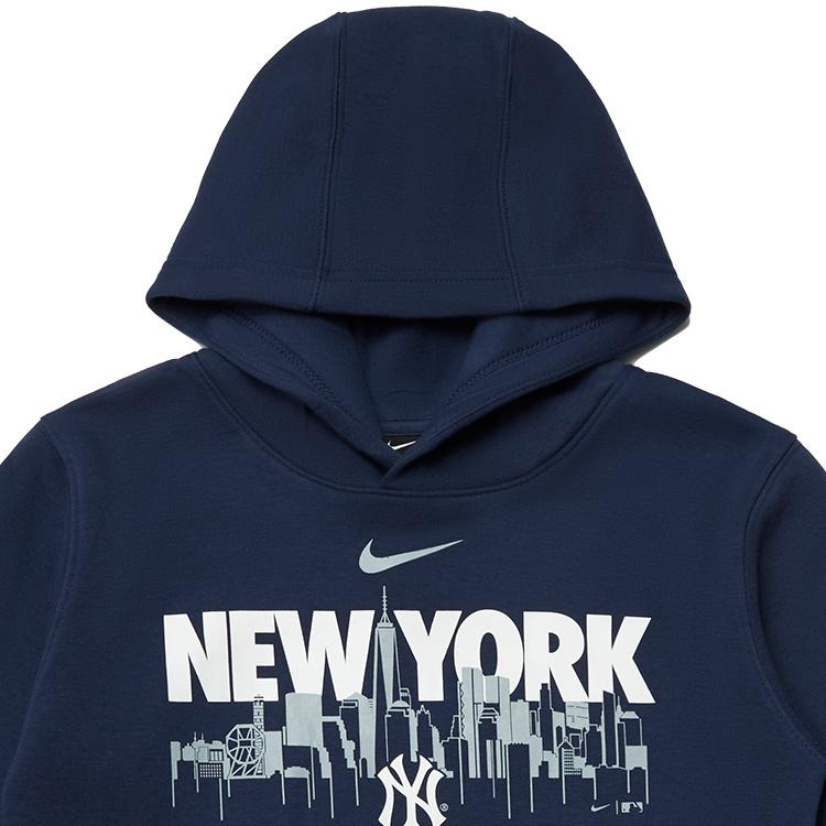 Nike X MLB Collaboration Hoodie New York Yankees Letter Logo Print Crew Neck Long Sleeve Kids Hoodies Deep-Blue 3Z3B7SBF8-NYY