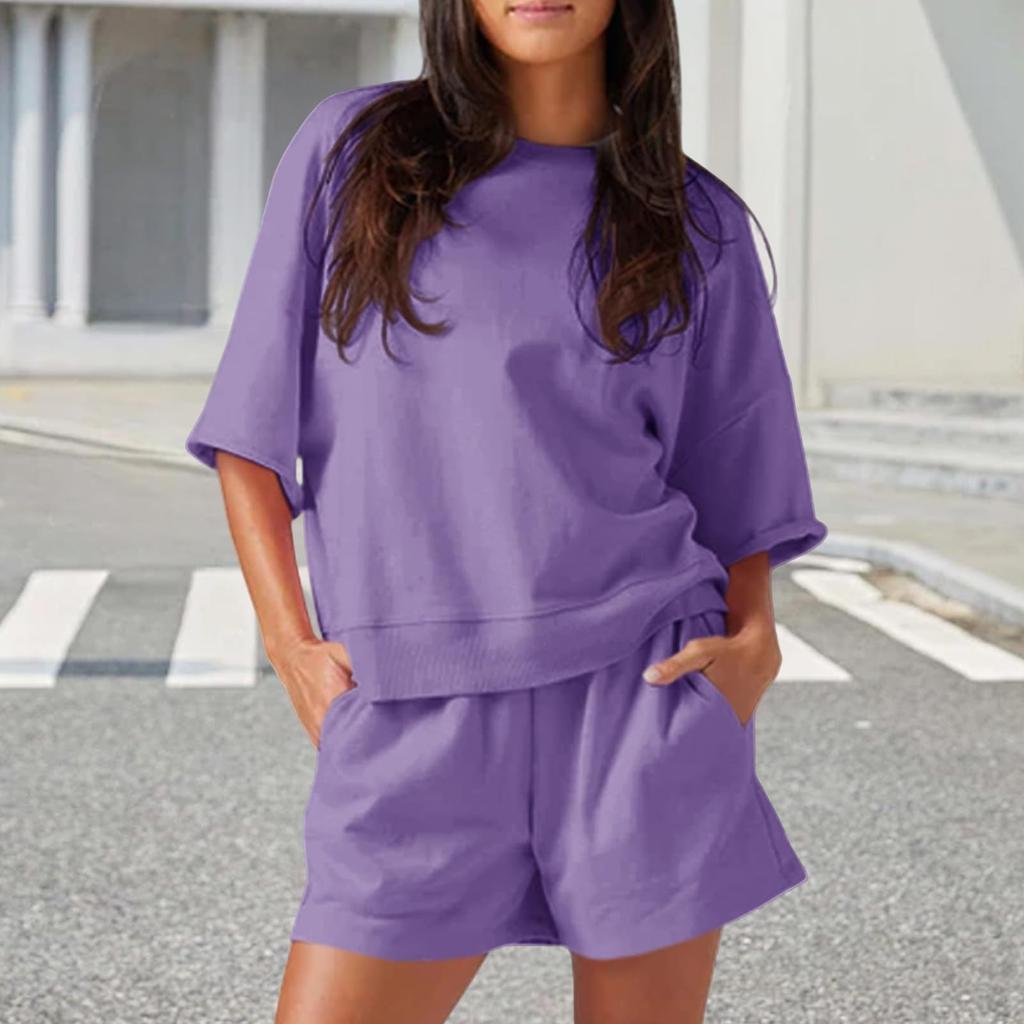 Women's Loose And Fashionable  Casual Short Sleeved Shorts Two-piece Set