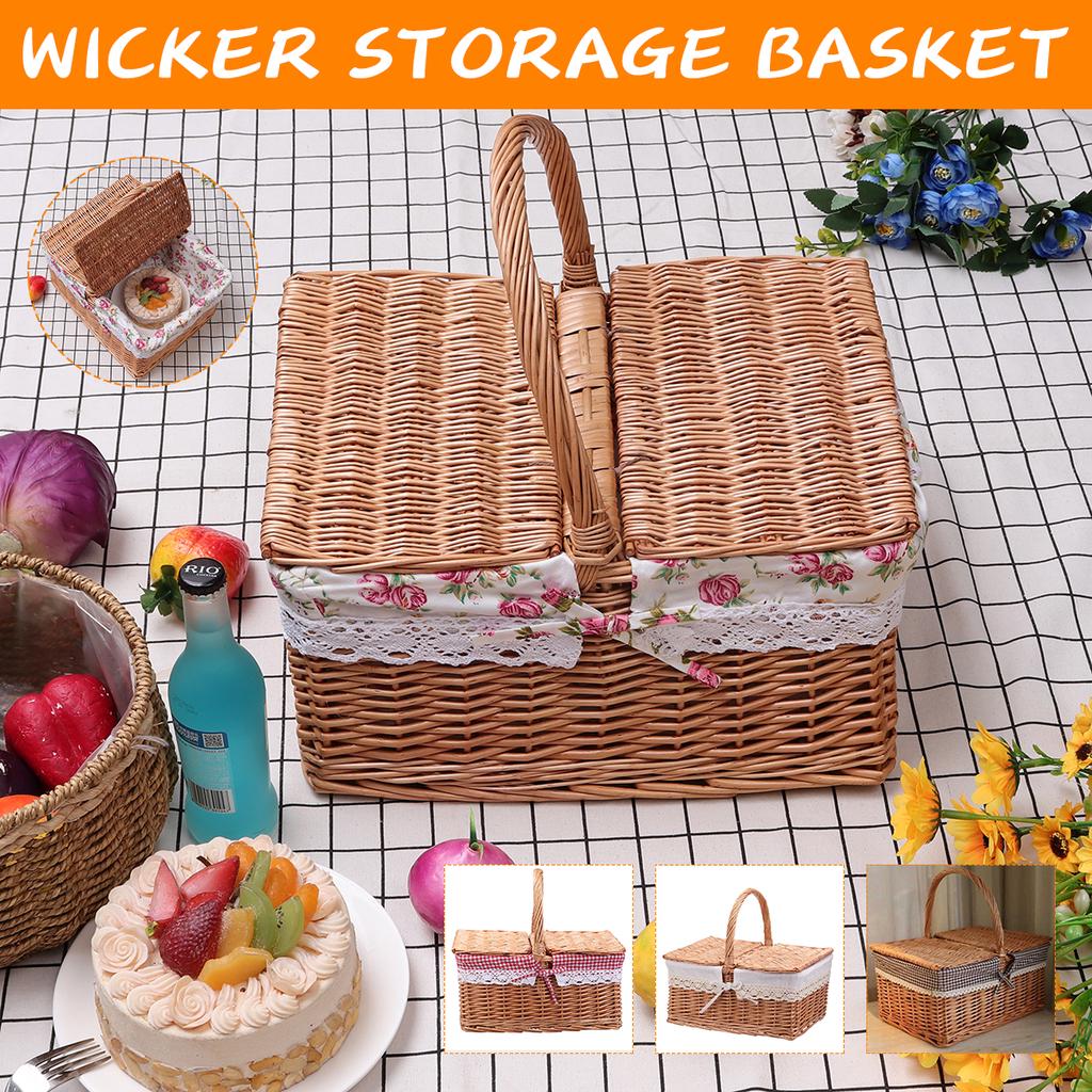 Buy Handcrafted Wicker Basket with Handle Double Lid Camping Picnic