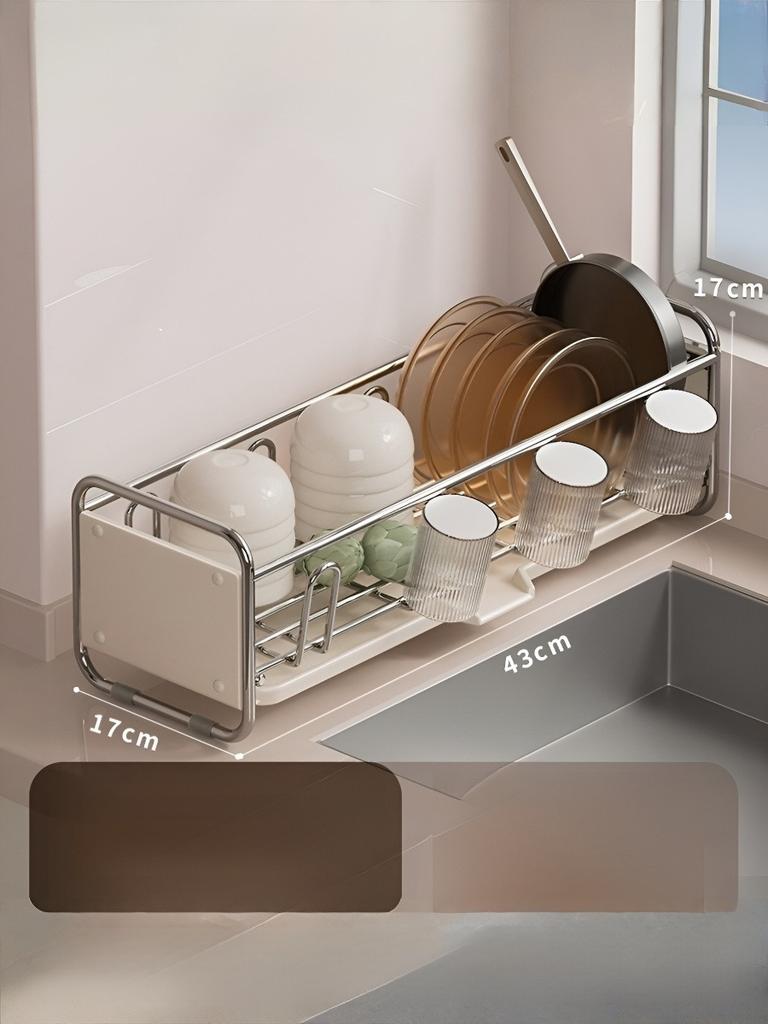 Dish Bowl Cup Drying Organizer, Multi-Functional Kitchen Sink-Side Rack with Chopstick Holder, Space-Saving Durable Practical
