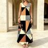 Fashionable Geometric Splicing Sleeveless Maxi Dress Soft Loose Fit,Versatile for Vacation,Daily Casual,Home Wear,Travel & Photoshoot