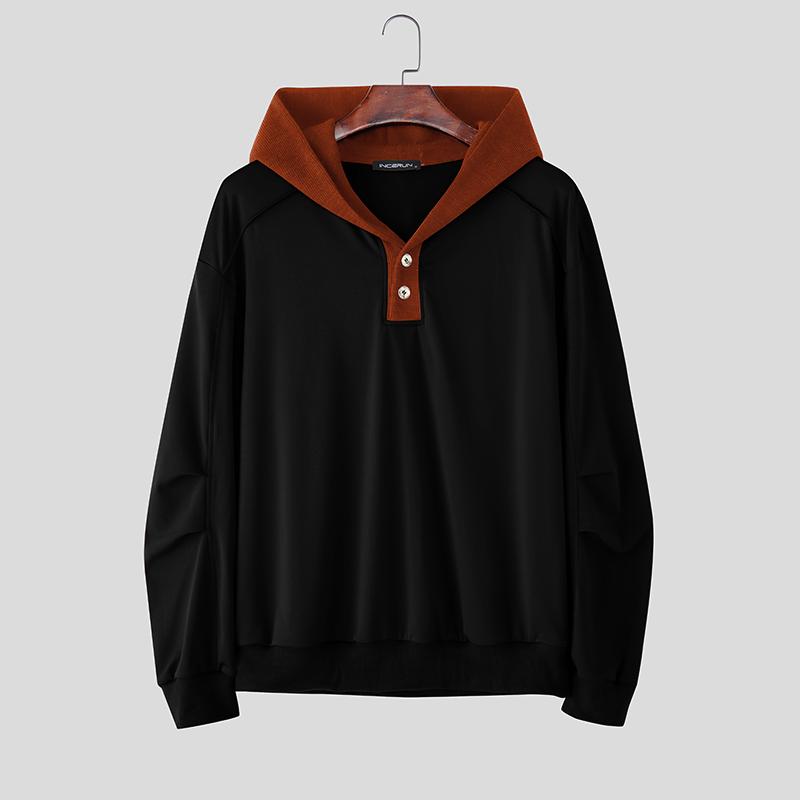 INCERUN S-5XL Men Casual Long Sleeve Stitching Hooded Pullovers Sweatshirts Hoodies