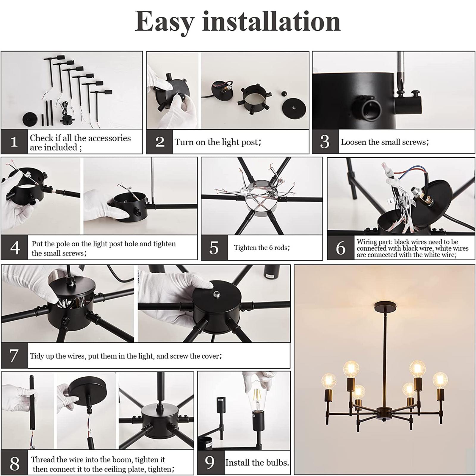 

Neoglint 6-Light Modern Metal Chandelier Semi Flush Mount Ceiling Light Fixture Pendant Lights Industrial Farmhouse Ceiling Lamp for Bedroom Kitchen D