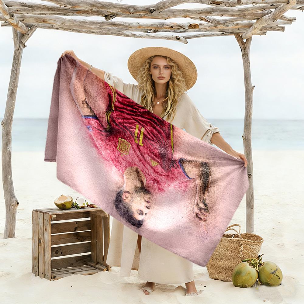 Spain Football Player Action Beach Towel Quick-Dry Soft Microfiber Comfortable Lightweight