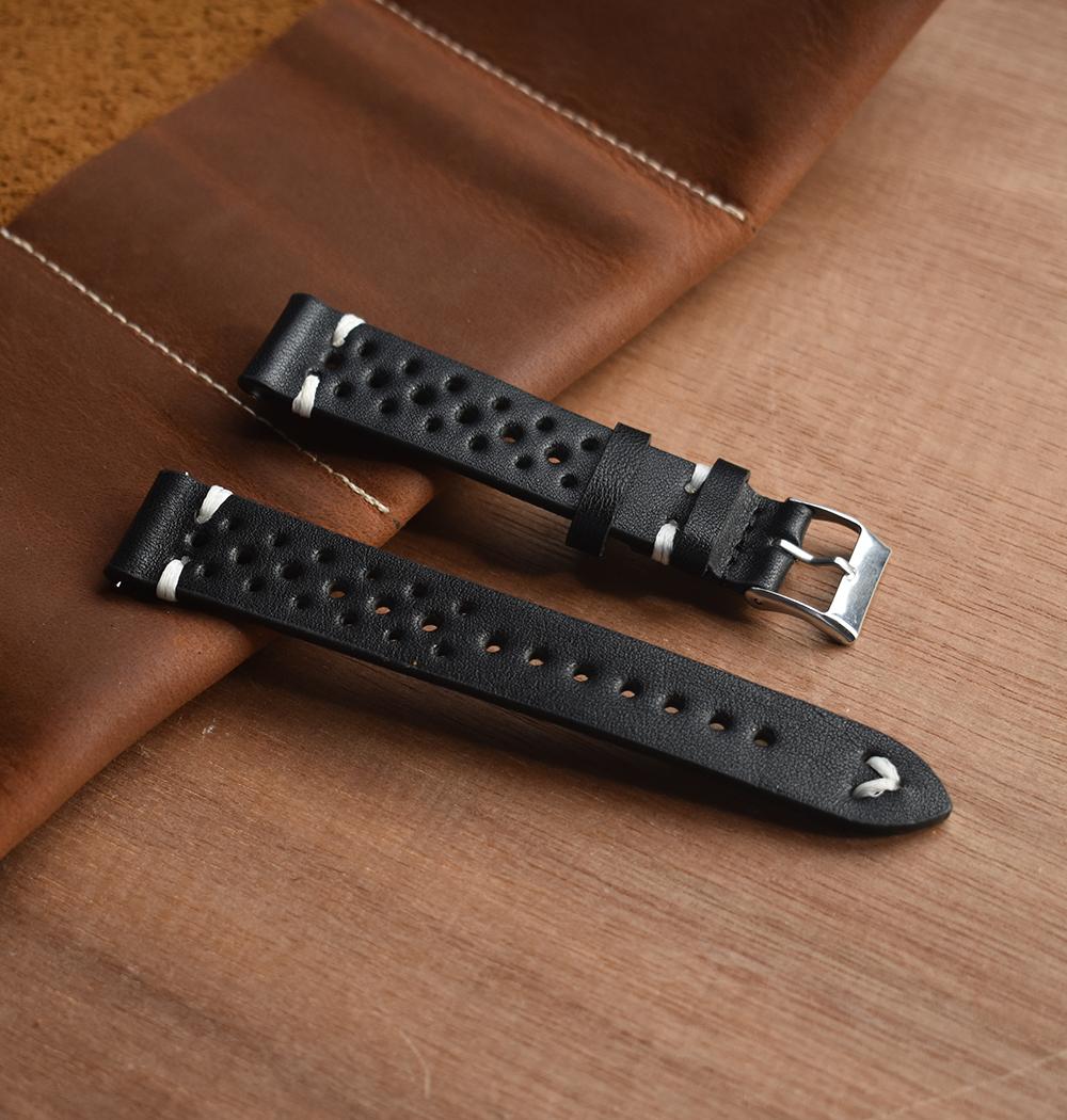 

Vintage Racing Leather Watch Strap 18mm 19mm 20mm 22mm 24mm Breathable Porous Watchband Red Black Bracelet Handmade Wristband 24mm чорний білий колір