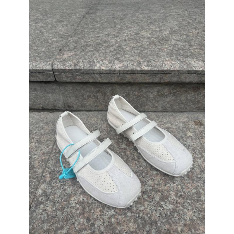 Leather red mesh light mouth double belt ballet shoes women's retro inner height increase versatile fashion Mary Jane shoes children