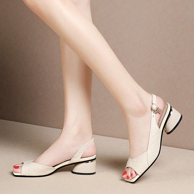 Sandali estivi da donna Décolleté con punta aperta Cinturino posteriore Tacco medio Scarpe eleganti Scarpe da donna con punta aperta