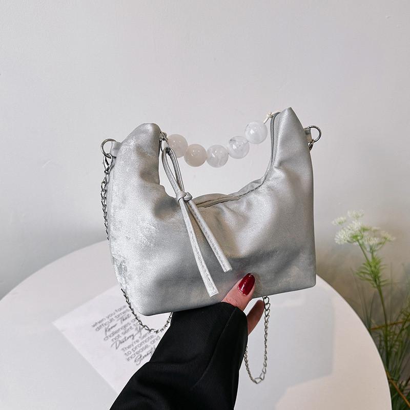 Stylish Pu Pearl Handbag For Women Trendy Soft Chain Small Square Crossbody Bag