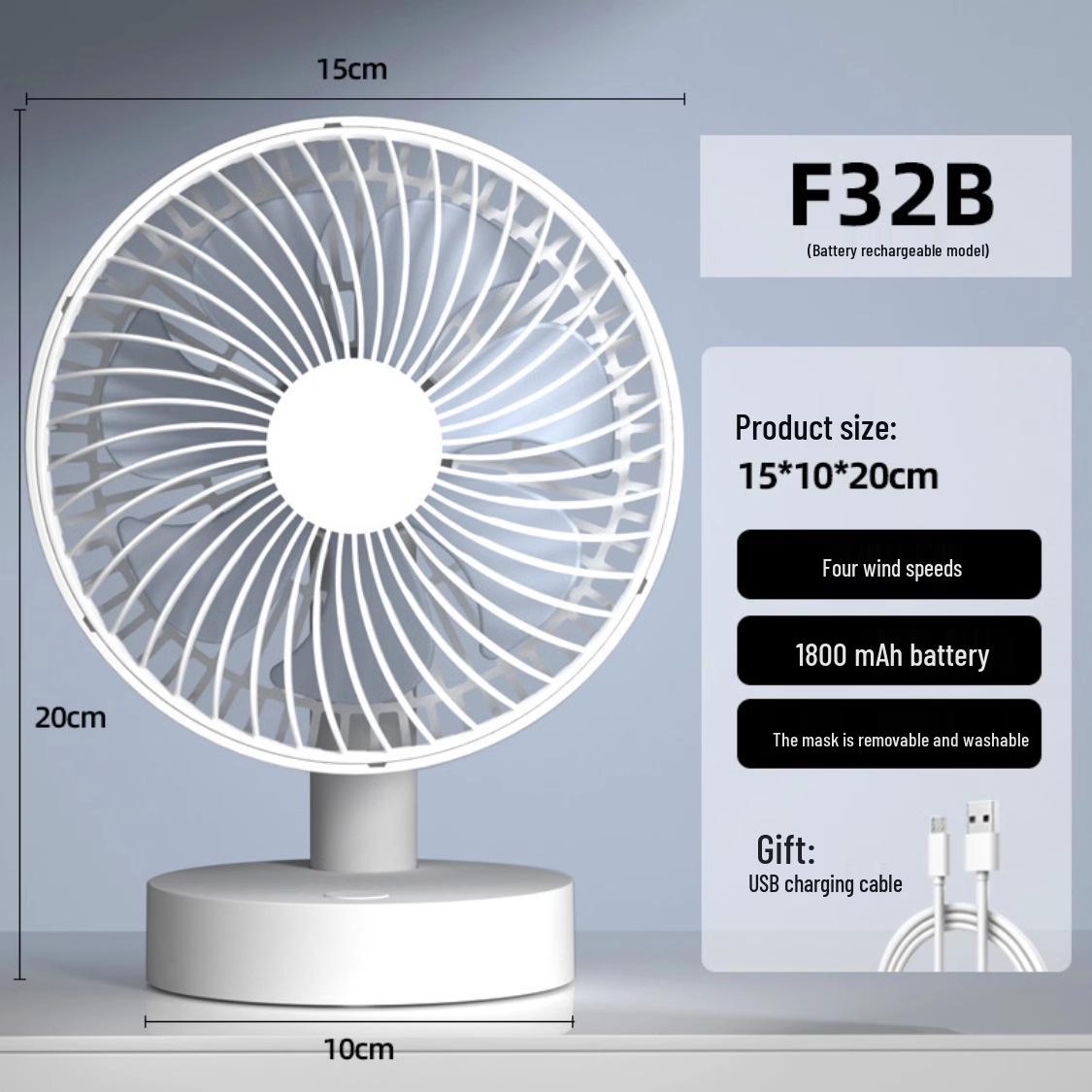 

2026 USB Silent Rechargeable Desktop Fan with Timer - Ideal for Office, Dormitory, and Student Use Default Option