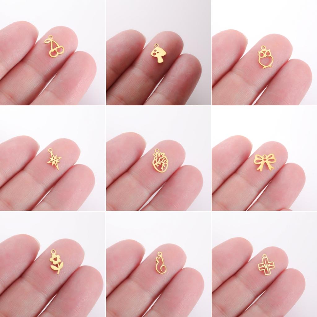 5 pieces/pack Mini Cat Flower Jewelry Owl Cherry Star Heart shaped Bow Stainless Steel Pendant DIY Necklace Bracelet Jewelry