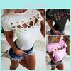 Trendy Sexy Ladies Women's Short Sleeve Cross Lace Up Bodycon Blouse Tops Slim T-shirt