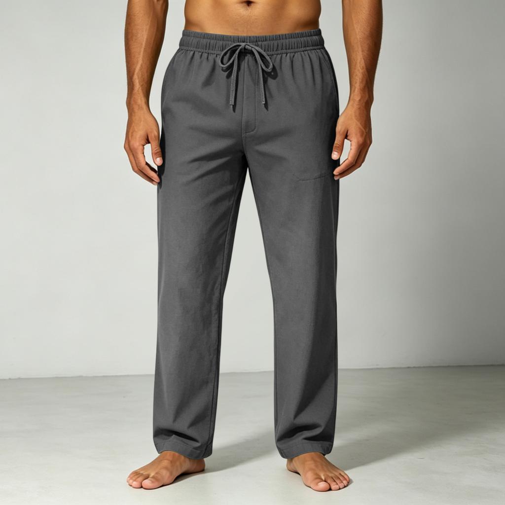 Men's Loose Fit Drawstring Waist Casual Pants Lightweight Breathable Cotton Linen Blend Relaxed Fit Trousers for Everyday Wear