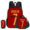 Ronaldo 3 Pcs Set with Front Pocket Backpack Football Sport with Thermal Insulated Lunch Tote Purse CR Football Star Pencil Case