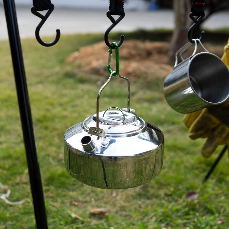 1L Outdoor Mini Camping Kettle Stainless Steel Coffee Pot Mountaineering Fishing Portable Camping Cooking Kettle