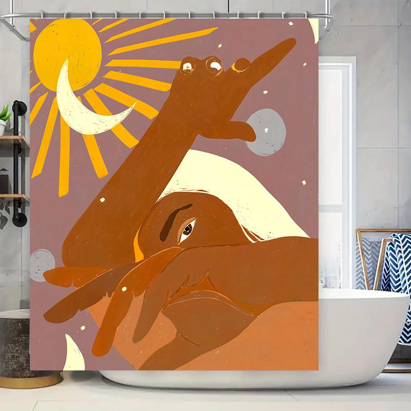 

Modern Bathtub Shower Curtain with Abstract Art Design for Bathroom Decor Large Size 72 x 84 inches (183cmx213cm) Sun Moon Patte 90x180cm