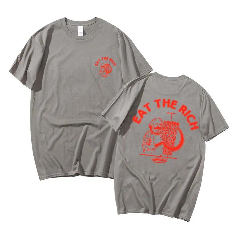 Eat The Rich Doner D%C3%B6ner Kebab Karl Marx Socialist Hasan Piker Double Sided Print T-shirts Men Women Casual Loose Tshirt