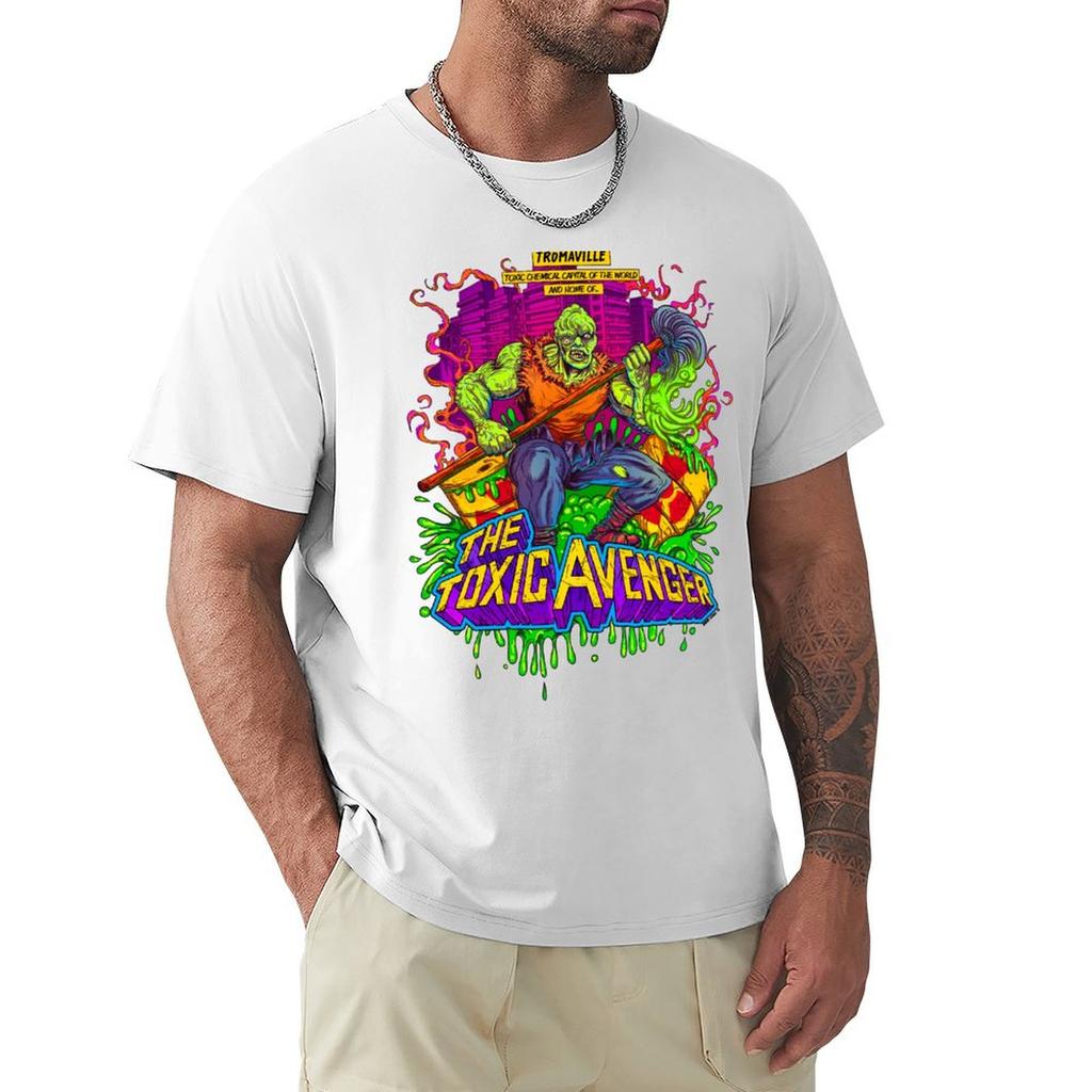Toxischer Cartoon-Abenteurer-Kreuzritter Weißes T-Shirt All-Match-Print Kurzarm-Oberteil
