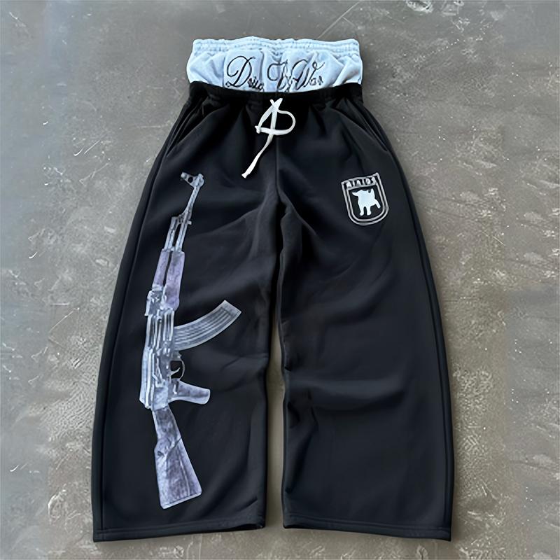 Y2K High-Waisted Printed Embroidered Street Guard Pants Spring Summer Casual Straight Leg Double Waist Design Fashionable