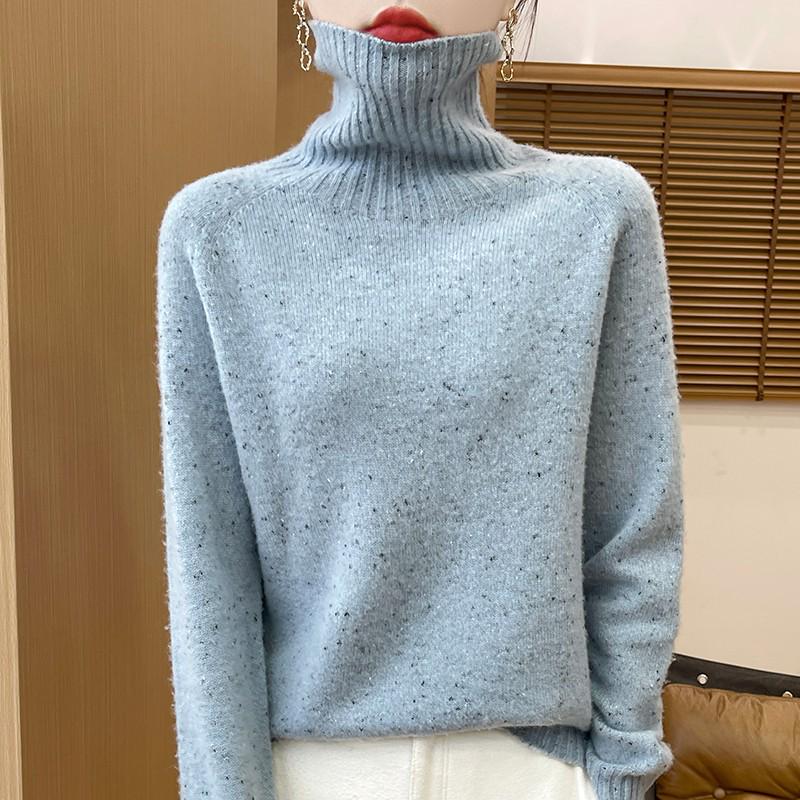 New Autumn/Winter Color Dot Knit Wool Sweater: Women's High-Collar Fashion Pullover