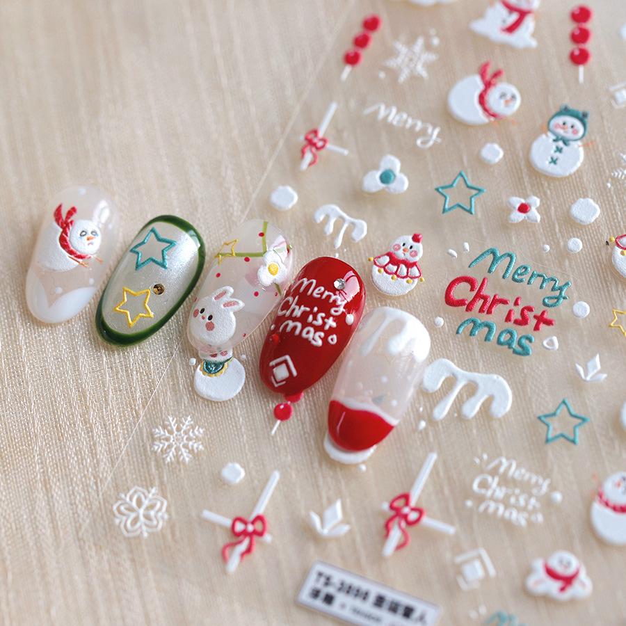 Autocolante autoadezive pentru unghii cu fulg de zăpadă și om de zăpadă de Crăciun - TS-3898