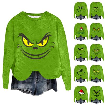 Women's Fashion Round Neck Pullover Top Long Sleeve Tee Christmas Printed Sweatshirt