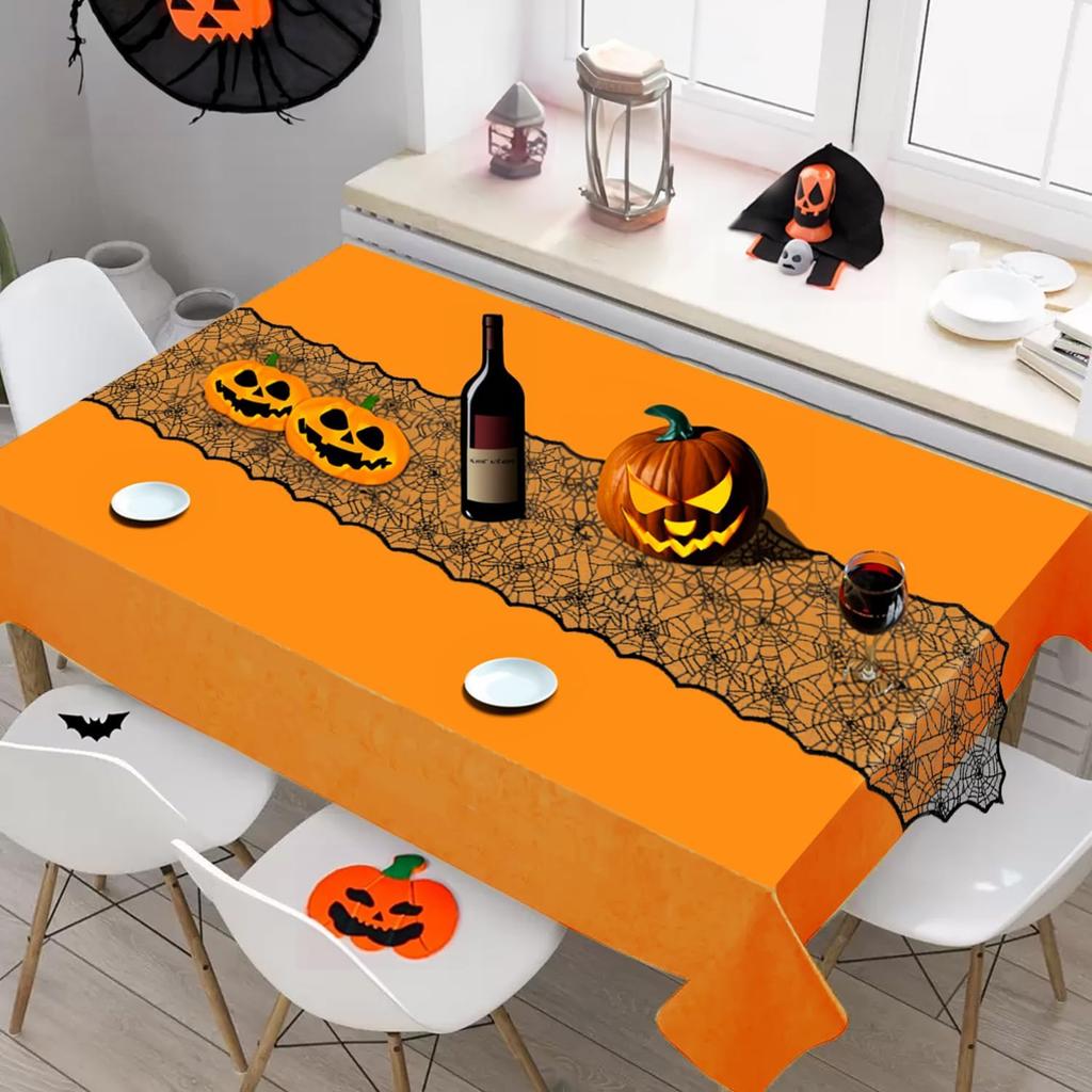 Halloween Decorations Table Runner - Black Lace Spider Web Table Runners for Halloween Table Decor, 18 X 72 Inch Halloweens Lace Table Runner for