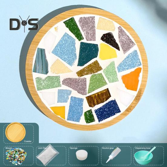 Mosaic Craft Coaster Making Kit for Adults DIY Glass Mosaic Tiles Kits Ceramic Art Bulk Materials Package for Women Kid Seniors Handmade Gifts