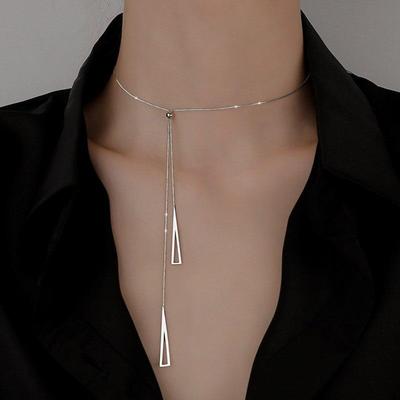 Geometric Necklace for Women Fashion Silver Choker Adjustable Triangle Pendant Necklaces Clavicle Neck Chain Party Jewelry Gift