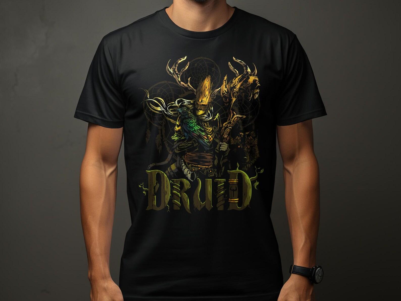 Elven Druid T-Shirt Fantasy Elf Roleplaying RPG Gamer Shirt Tabletop Gaming Druid Character Tee Dungeons Adventure RPG Shirt XL
