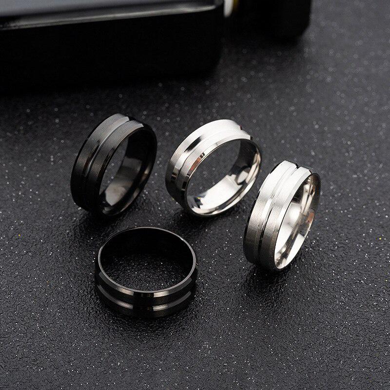 8MM Wide Middle Groove Frosted Men's Titanium Steel Ring Simple Finger Ring Jewelry Gift