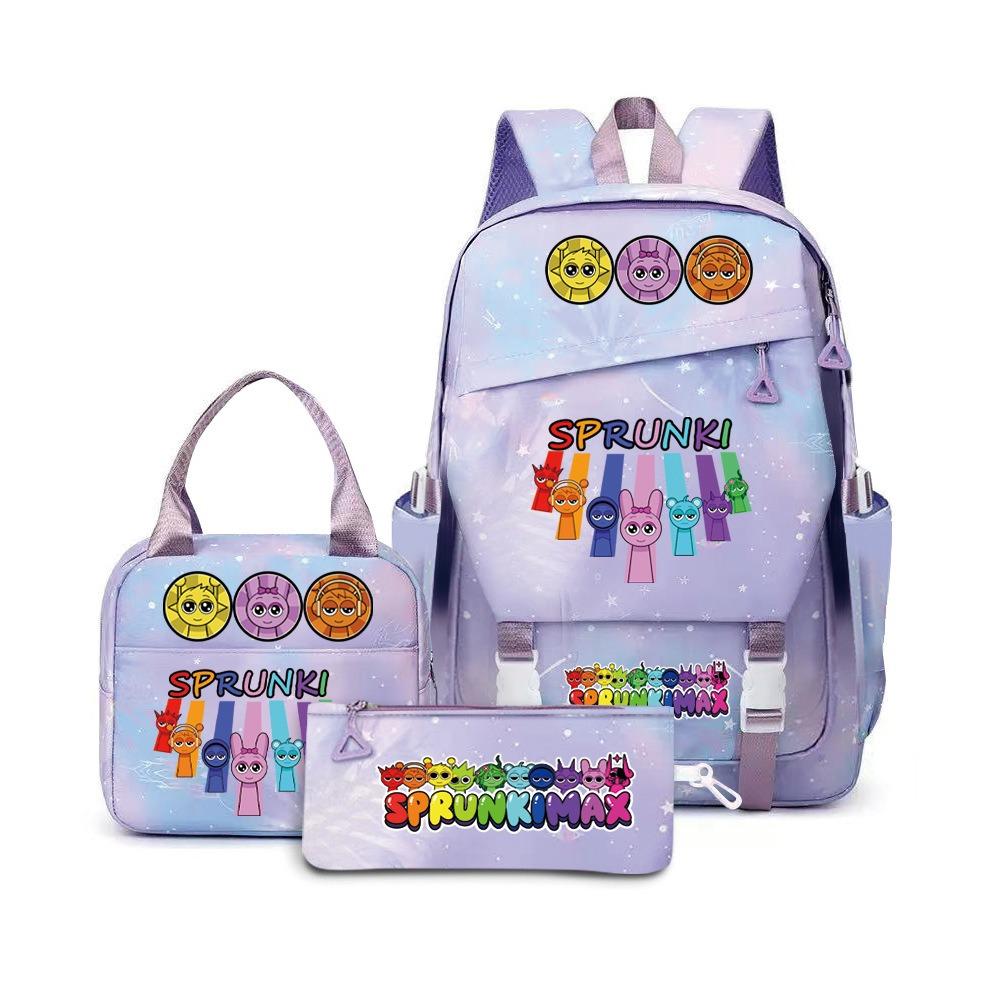 SprunkiPlush Rhythm Box School Bag Student Large Capacity Storage Backpack Backpack Three-piece Set L