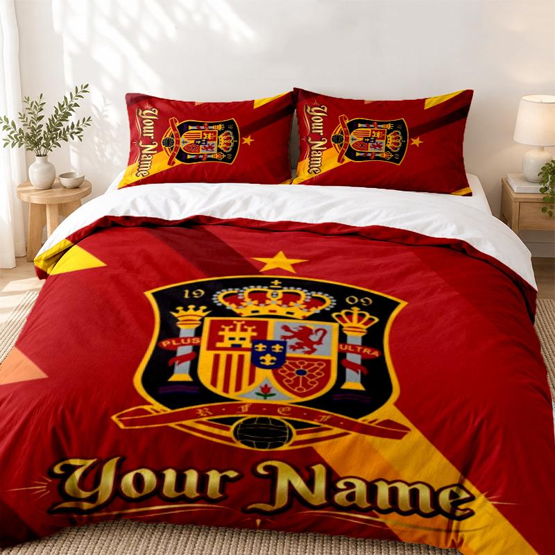 Spain Custom Name 3pc set Perfect for bedroom use Comfortable bedding set includes a duvet cover and two pillowcases Ideal birthday or Christ