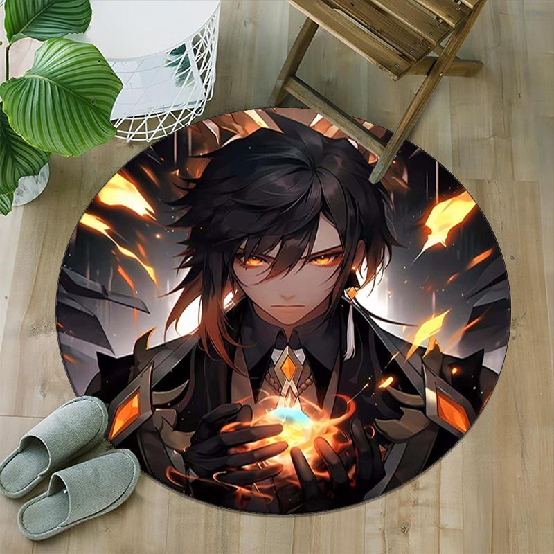 1pc Genshin Impact2 Print Round Carpet Chair Round Carpet Suitable for Bedroom Living Room Home Decorative Carpet