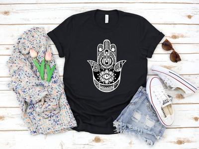 26 Hand of Fatima Hamsa Indian 3 4 Short Sleeve Woman T Shirt T1329 Unisex T-Shirt