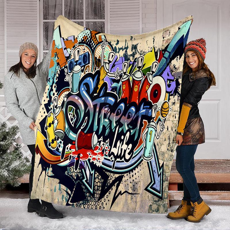 Graffiti Print Blanket Soft Comfortable All Seasons Suitable Sofa Office Nap Travel Birthday Gift Christmas Present