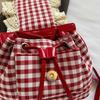 Canvas Lace Plaid Backpack Korean Style Bow Shoulder Bag Multi Functional Cherry Backpack  College
