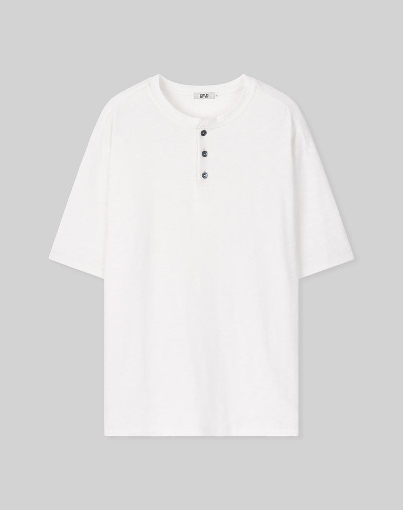 WORK ON BODY OFF Three-Button Semi-Oversized Henley Neck Short Sleeve [White]