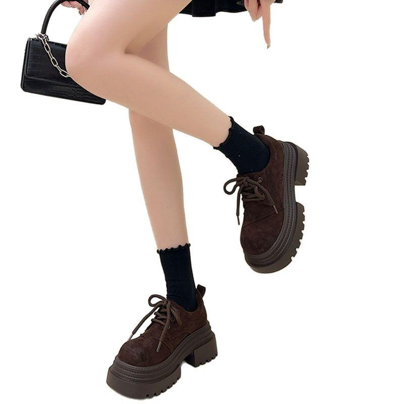 European matte leather big head lace-up single shoes women's spring 2025 new thick-soled versatile muffin Mary Jane