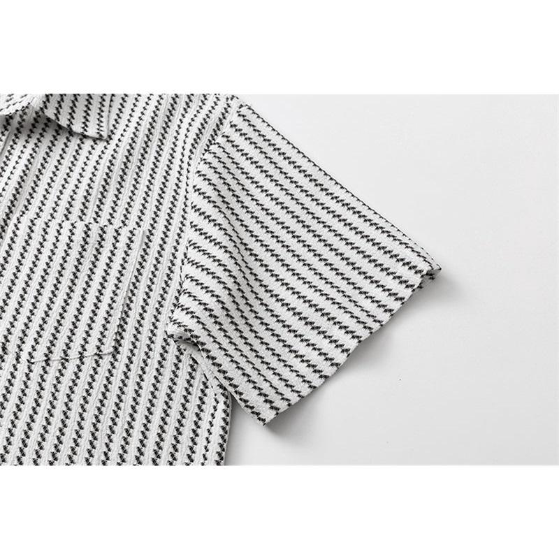 Men's Summer Casual Knitted Shirt Short Sleeve Striped Hawaiian Beach Top Fashionable Blouse
