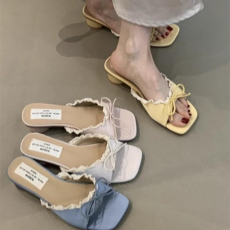 Summer New Popular Low Heel Women Slippers Concise Open Toe Party Dress Slides Ladies Outdoor Street Style Sandals Zapatos Mujer