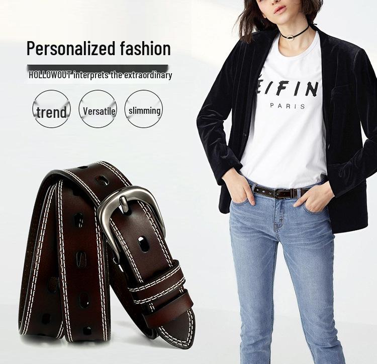 Korean Style Women's Genuine Leather Pin Buckle Belt - Versatile Casual Belt for Jeans and Skirts