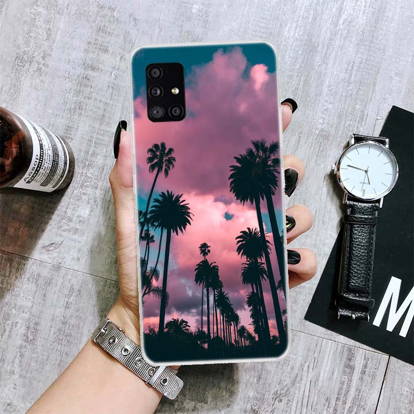 Palm Leaves Sunset Summer Scenery Phone Case For Samsung Galaxy A12 A22 A32 A42 A52 A72 A51 A71 5G A41 A31 A21 A02S M12 M21 M31