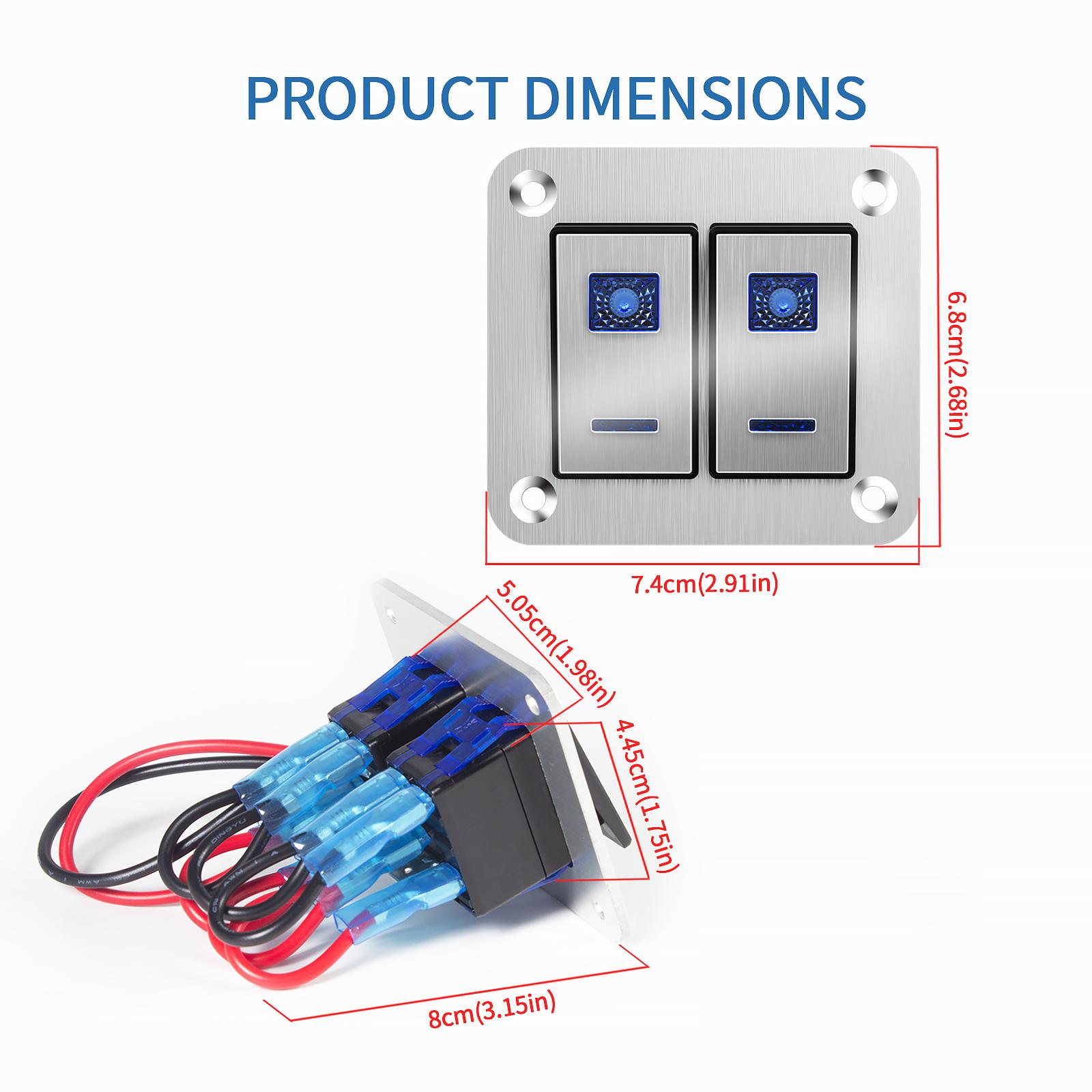 New Metal Waterproof Switch Panel 12V 24V Dual Light Switch 2/3/4/6/8 Gang LED Rocker Switch Panel for Car Truck Caravan Marine 2 gang silver