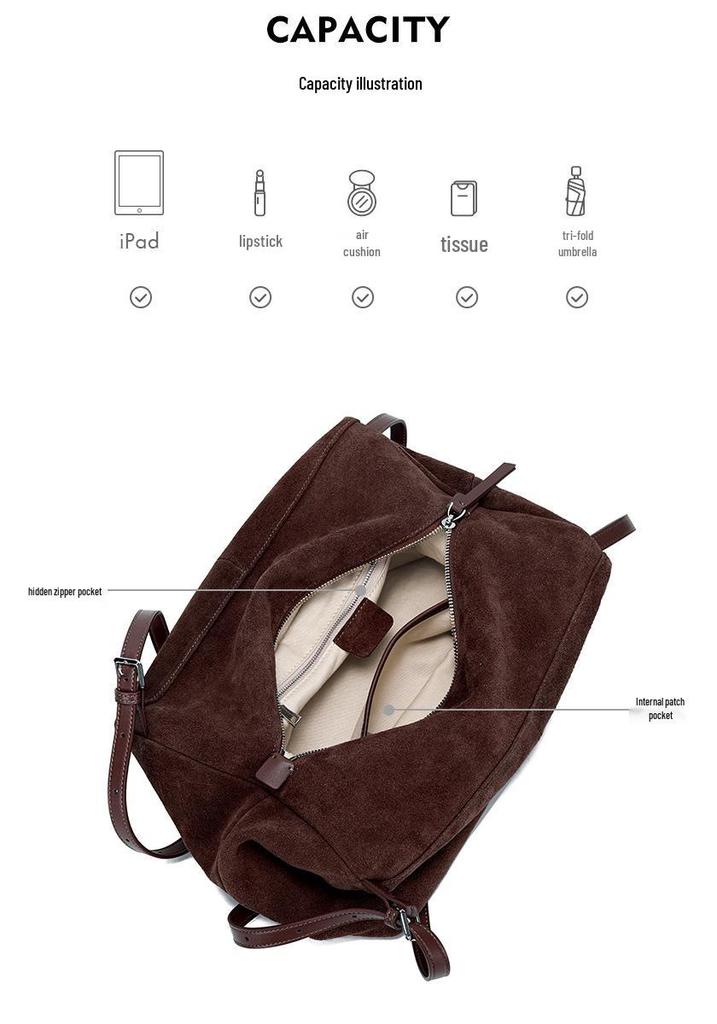 2026 Luxury Retro Suede Leather Tote Bag: High-End Frosted Cowhide Women's Shoulder Bag