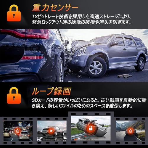 Stynxro Dashcam, Front and Rear Cameras, 1080P Full HD, 3-Camera Simultaneous Recording, WDR Function, Loop Recording, G-Sensor, Parking Monitoring, 1