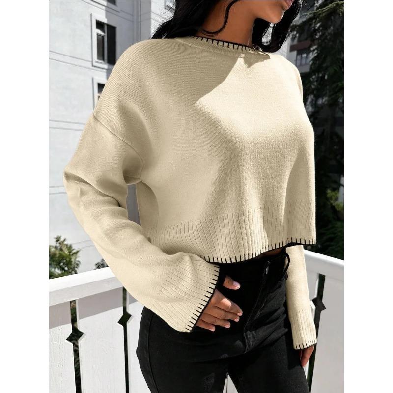 

Новый модный женский вязаный свитер с круглым вырезом и длинными рукавами, повседневный свободный короткий пуловер топ 13484 one size fits all хаки