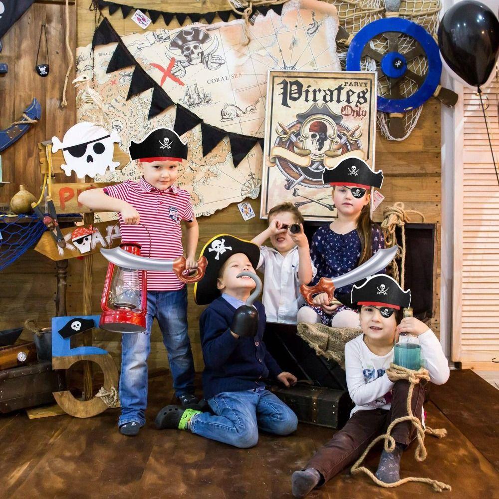 5Pcs Cosplay Felt Pirate Hat Black Skull  Pirate Captain Cap Props Accessories   Kids Birthday