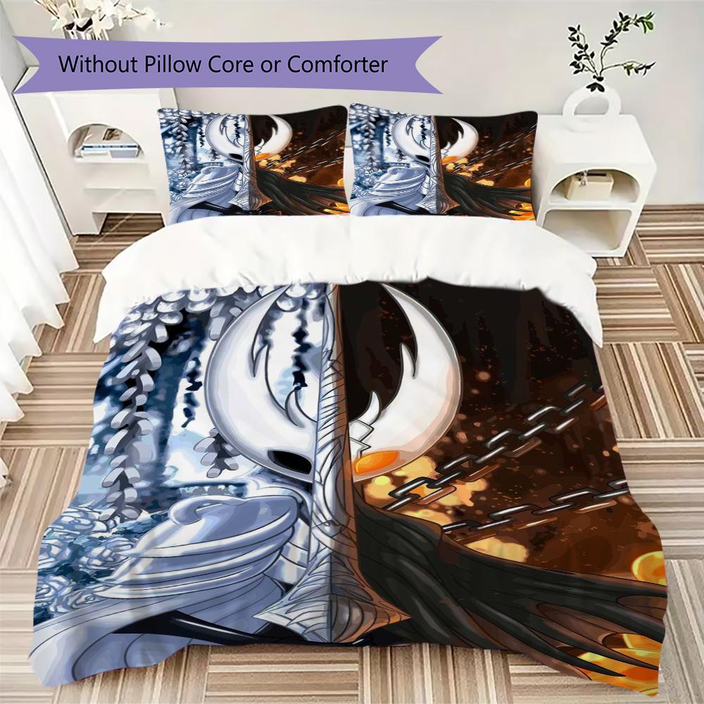 Juego de Ropa de Cama con Patrón de Hollow Knight Funda Nórdica Funda de Almohada Decoración del Hogar Regalo de Cumpleaños (1 * funda de edredón + 2 * fundas de almohada sin relleno)42