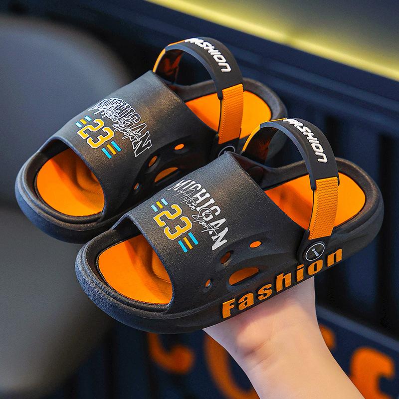 Children s slippers for boys, summer non-slip indoor sandals for bathing, dual-use parent-child non-slip children s slippers 28-29Code195MM Suitable f чёрный