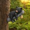 Cute Black Bear Cub Garden Statue, Tree Branch Decor with Honeycomb & Bee Accents for Outdoor Yard, Fence or Indoor Wall Decoration